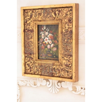 Wazon z Kolorowymi Kwiatami - Martwa Natura - Obraz Olejny Zdobiona Rama