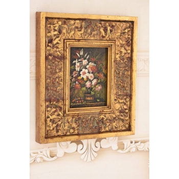 Wazon z Kolorowymi Kwiatami - Martwa Natura - Obraz Olejny Zdobiona Rama