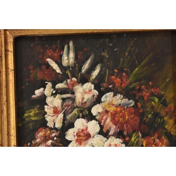 Wazon z Kolorowymi Kwiatami - Martwa Natura - Obraz Olejny Zdobiona Rama