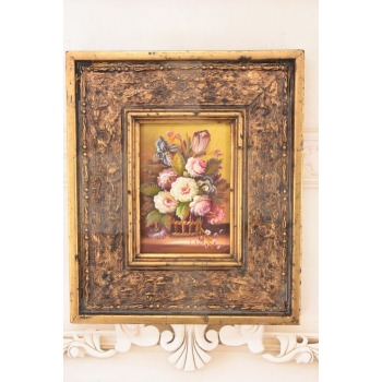 Wazon z Kolorowymi Kwiatami - Martwa Natura - Obraz Olejny Zdobiona Rama