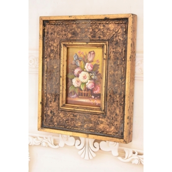 Wazon z Kolorowymi Kwiatami - Martwa Natura - Obraz Olejny Zdobiona Rama