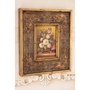 Wazon z Kolorowymi Kwiatami - Martwa Natura - Obraz Olejny Zdobiona Rama