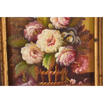 Wazon z Kolorowymi Kwiatami - Martwa Natura - Obraz Olejny Zdobiona Rama