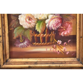 Wazon z Kolorowymi Kwiatami - Martwa Natura - Obraz Olejny Zdobiona Rama