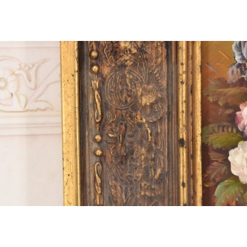 Wazon z Kolorowymi Kwiatami - Martwa Natura - Obraz Olejny Zdobiona Rama