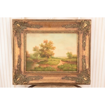 Letni Pejzaż - Rzeka Przy Łące - Natura - Obraz Olejny Zdobiona Rama