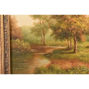 Letni Pejzaż - Rzeka Przy Łące - Natura - Obraz Olejny Zdobiona Rama
