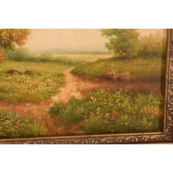 Letni Pejzaż - Rzeka Przy Łące - Natura - Obraz Olejny Zdobiona Rama