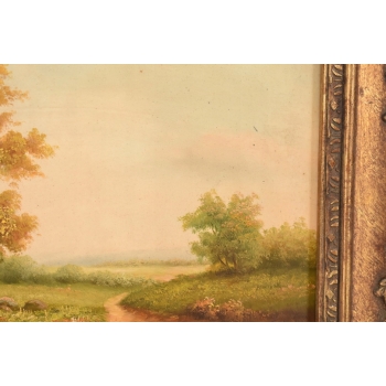 Letni Pejzaż - Rzeka Przy Łące - Natura - Obraz Olejny Zdobiona Rama