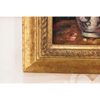 Obraz Olejny Martwa Natura Kwiaty na Stole Złota Rama ZDOBIONA