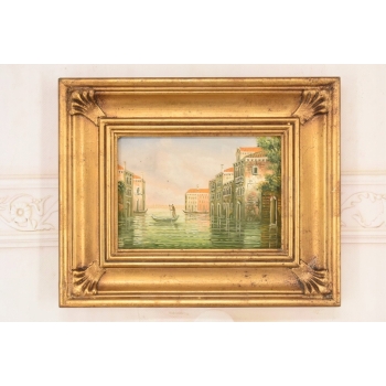 Włoskie Miasteczko Przy Wodzie - Wenecja Włochy - Obraz Olejny - Złota Rama