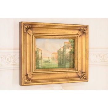 Włoskie Miasteczko Przy Wodzie - Wenecja Włochy - Obraz Olejny - Złota Rama