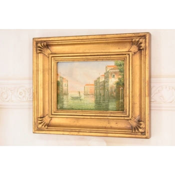 Włoskie Miasteczko Przy Wodzie - Wenecja Włochy - Obraz Olejny - Złota Rama