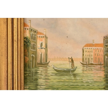 Włoskie Miasteczko Przy Wodzie - Wenecja Włochy - Obraz Olejny - Złota Rama
