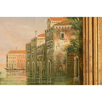 Włoskie Miasteczko Przy Wodzie - Wenecja Włochy - Obraz Olejny - Złota Rama