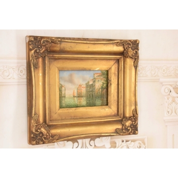 Włoskie Miasteczko Przy Wodzie - Wenecja Włochy - Obraz Olejny - Złota Rama