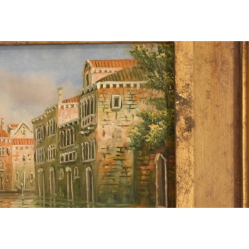 Włoskie Miasteczko Przy Wodzie - Wenecja Włochy - Obraz Olejny - Złota Rama