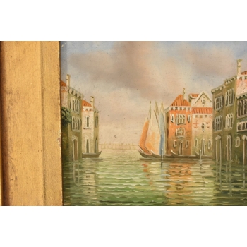 Włoskie Miasteczko Przy Wodzie - Wenecja Włochy - Obraz Olejny - Złota Rama