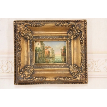 Wenecja Włoski Pejzaż - Gondola w Wenecji Italy - Obraz Olejny - Złota Rama