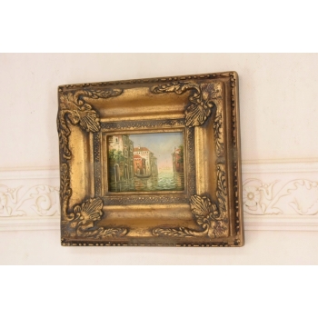 Wenecja Włoski Pejzaż - Gondola w Wenecji Italy - Obraz Olejny - Złota Rama