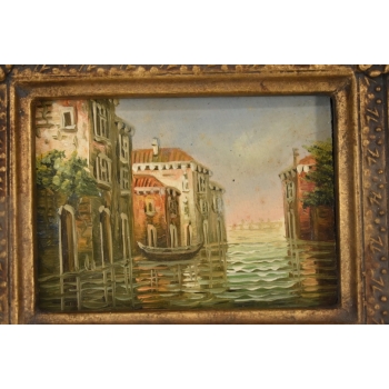 Wenecja Włoski Pejzaż - Gondola w Wenecji Italy - Obraz Olejny - Złota Rama