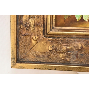 Kolorowe Kwiaty w Wazonie - Martwa Natura Obraz Olejny Złota Zdobiona Rama