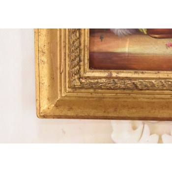 Kolorowe Kwiaty w Wazonie - Martwa Natura Obraz Olejny Złota Zdobiona Rama