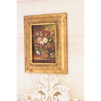 Wazon z Kolorowymi Kwiatami - Martwa Natura - Obraz Olejny Zdobiona Rama