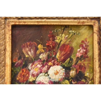 Wazon z Kolorowymi Kwiatami - Martwa Natura - Obraz Olejny Zdobiona Rama