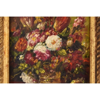 Wazon z Kolorowymi Kwiatami - Martwa Natura - Obraz Olejny Zdobiona Rama