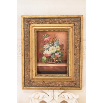 Wazon z Kolorowymi Kwiatami - Martwa Natura - Obraz Olejny Zdobiona Rama