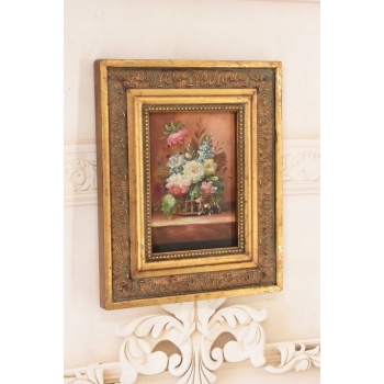 Wazon z Kolorowymi Kwiatami - Martwa Natura - Obraz Olejny Zdobiona Rama