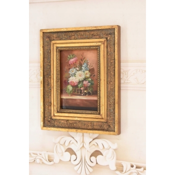 Wazon z Kolorowymi Kwiatami - Martwa Natura - Obraz Olejny Zdobiona Rama