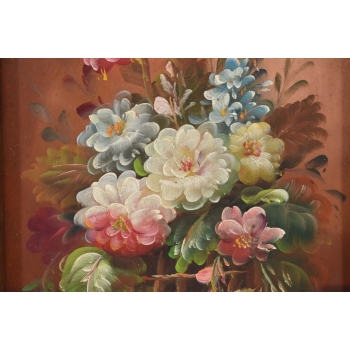 Wazon z Kolorowymi Kwiatami - Martwa Natura - Obraz Olejny Zdobiona Rama