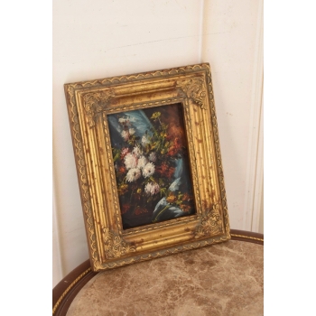 Kolorowe Kwiaty - Martwa Natura - Obraz Olejny Zdobiona Złota Rama