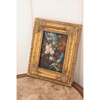 Kolorowe Kwiaty - Martwa Natura - Obraz Olejny Zdobiona Złota Rama