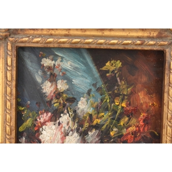 Kolorowe Kwiaty - Martwa Natura - Obraz Olejny Zdobiona Złota Rama