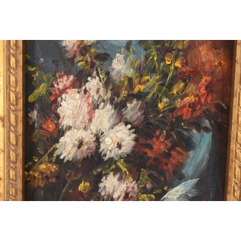 Kolorowe Kwiaty - Martwa Natura - Obraz Olejny Zdobiona Złota Rama