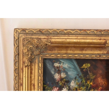 Kolorowe Kwiaty - Martwa Natura - Obraz Olejny Zdobiona Złota Rama