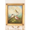Trzy Kolorowe Ptaki Na Gałęzi - Ptaszki - Obraz Olejny Złota Zdobiona Rama