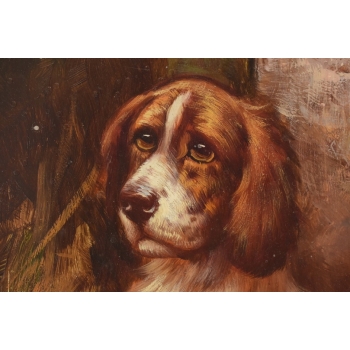 Portret Szczeniaka w Złotej Ramie - Pies Piesek - Obraz Olejny Ozdobna Rama