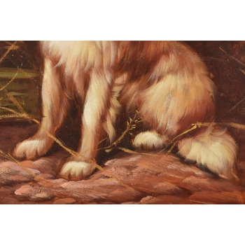 Portret Szczeniaka w Złotej Ramie - Pies Piesek - Obraz Olejny Ozdobna Rama