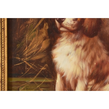 Portret Szczeniaka w Złotej Ramie - Pies Piesek - Obraz Olejny Ozdobna Rama