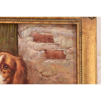 Portret Szczeniaka w Złotej Ramie - Pies Piesek - Obraz Olejny Ozdobna Rama