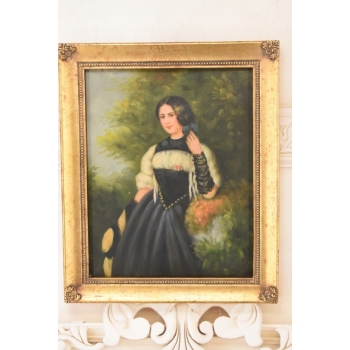Portret Arystokratki w Balowej Sukni - Kobieta Dama Obraz Olejny Złota Rama