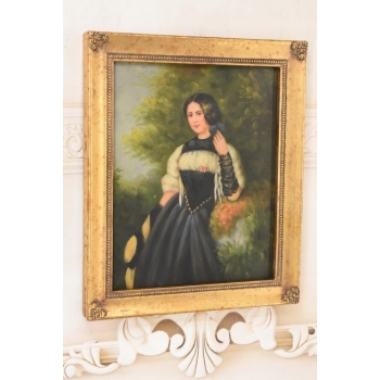 Portret Arystokratki w Balowej Sukni - Kobieta Dama Obraz Olejny Złota Rama