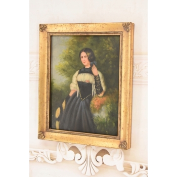 Portret Arystokratki w Balowej Sukni - Kobieta Dama Obraz Olejny Złota Rama