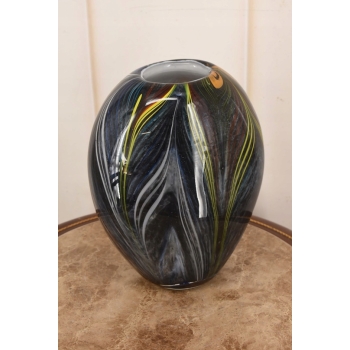 Szklany Wazon w Kolorowe Paski - Flakon Waza - Szkło Murano Style