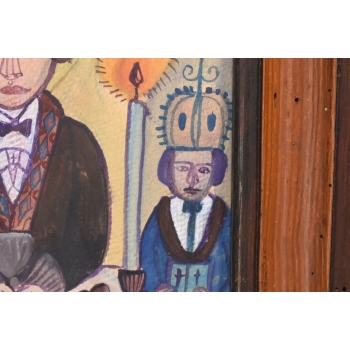 Nikifor Krynicki - Msza w Kościele - Ołtarz - Obraz Akwarela Ołówek