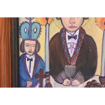 Nikifor Krynicki - Msza w Kościele - Ołtarz - Obraz Akwarela Ołówek